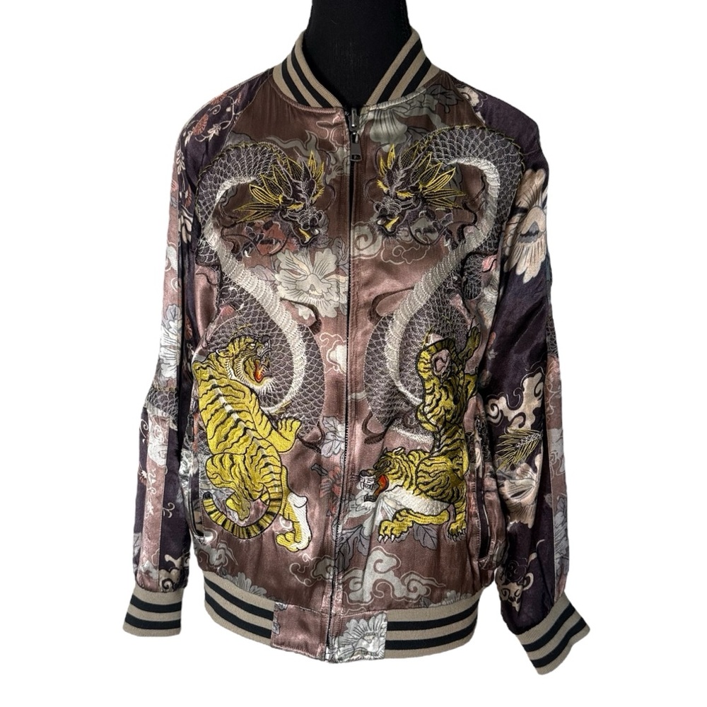 ZARA Limited Edition Reversible Satin Bomber Jacket Dragon Tiger Size Medium